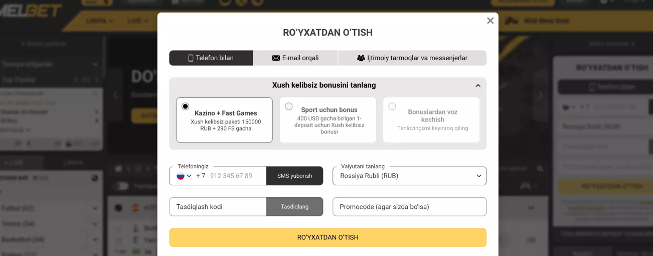 Зарегистрироваться в Melbet казино